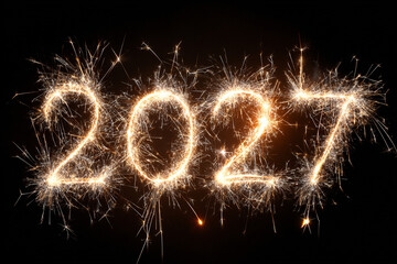2027 written in bright sparkling fireworks against a black background a New Years celebration image