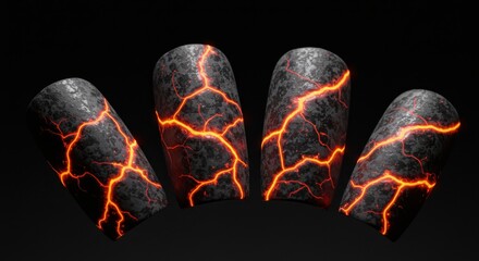 Fiery Lava Crackle Nail Art Design Volcanic Inspired Manicure