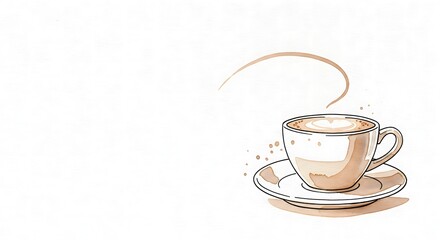 Minimalist Watercolor Coffee Cup with Steam and Splatter