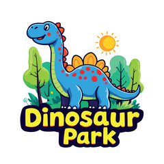 Vsai happy blue dinosaur standing in lush green park under shining sun