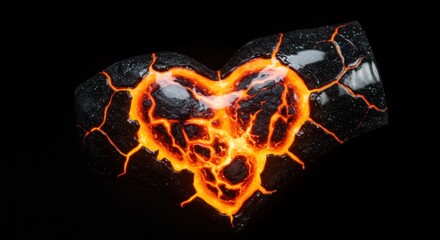 A powerful symbol of enduring love and passion, a heart forged in volcanic fire, radiating intense heat and raw emotion from its fractured core