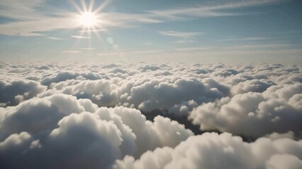 Flying high above a majestic sea of white clouds on a beautiful sunny day, a peaceful and heavenly skyscape concept