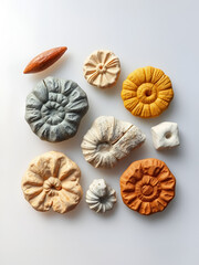 Set of ancient fossils isolated on transparent background