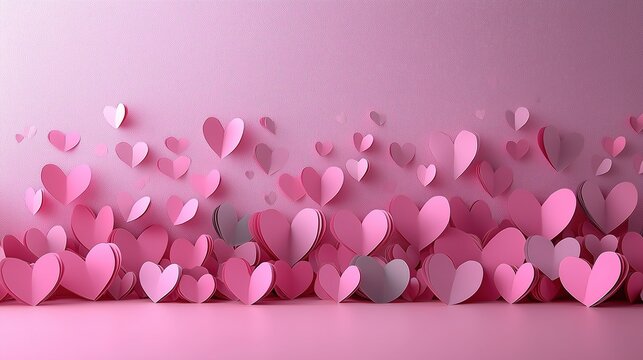 3D Pink Paper-Cut Hearts Wall, Valentine's Day Background with Copy Space for Product Display or Poster.