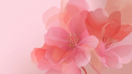 Fototapeta premium Delicate pink flowers bloom softly, creating a serene and beautiful atmosphere. This image showcases a gentle floral design ideal for wellness or nature themes. AI