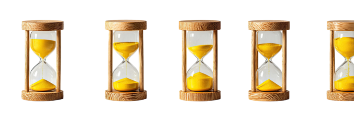 Four wooden hourglass timepieces