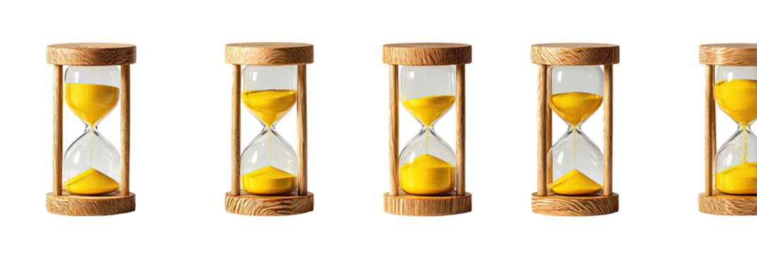 Four wooden hourglass timepieces