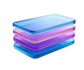 Stacked translucent rectangles in vibrant colors