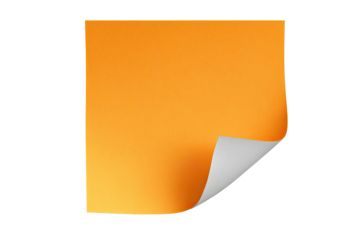 Orange sticky note with a curved corner