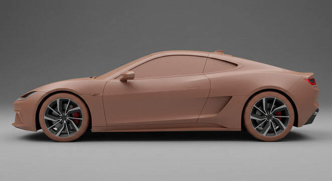 Sleek clay model of a futuristic sports car reveals aerodynamic design and performance potential