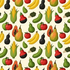 Kwanzaa Fruits Pattern. Seamless harvest fruits illustration in red green black colors for Kwanzaa celebration