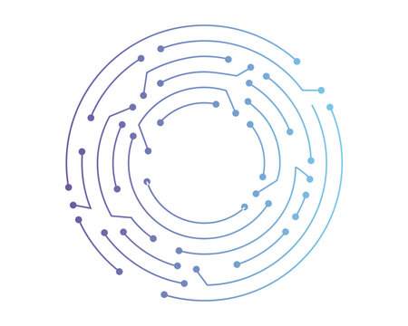 Circuit board circle line dots connection. Motherboard electronic technology data, electrical board, cpu. Programming science, computer system elements