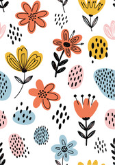Floral pattern design seamless vector, botanical flower illustration, spring summer background, nature art 100