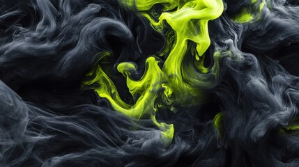 Fototapeta premium Abstract swirling grey and chartreuse ink in water