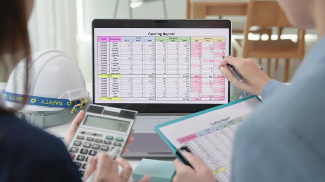 Expert woman asian people discuss review data number costing managerial account prepare monthly actual cost variance report income tax at audit office. ESG budget control ERP process service project. - Powered by Adobe