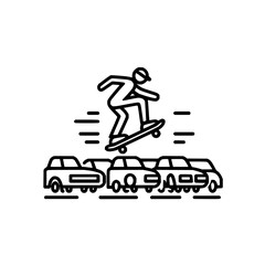 Skateboarder jumping over cars vector illustration for extreme sports and urban lifestyle design projects