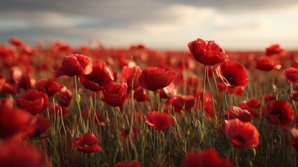 Naklejka premium Vibrant poppy field under bright sky. AI generated