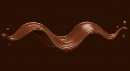 Rich swirling liquid chocolate splash creates dynamic waves with glossy droplets against dark background