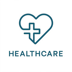 Healthcare Logo Design with Heart and Cross Symbol in Line Art Style on Transparent Background