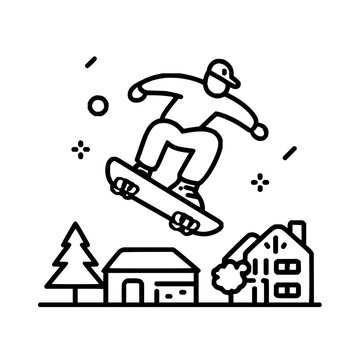 skater jumping over houses outline clip art preview