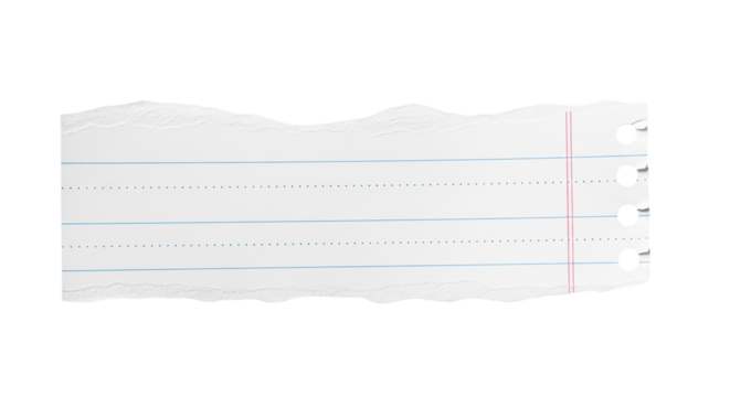 Torn Lined Paper Sheet Design White Notebook Edge Piece With Blue Lines and Red Margin For on transparent background - Powered by Adobe