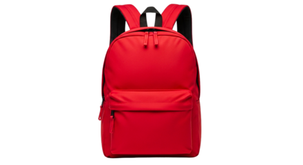 Red Backpack Isolated Stylish Travel School Essentials College Design Bright Color Modern Pack on transparent background