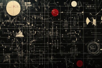 Complex chalkboard math diagrams and formulas on blackboard. AI generative