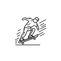 Obraz premium Skateboarder outline drawing vector illustration skateboarding trick extreme sport design graphic art style image