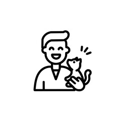 Obraz premium Cat owner pet care vector illustration happy man holding cute kitten feline friend simple line art design 100