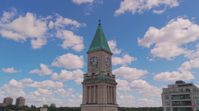 Drone shot of the clocktower at the Summerhill LCBO, Toronto on Yonge street