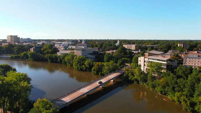 Aerial of Downtown Appleton, Wisconsin and College Avenue Along the Fox River