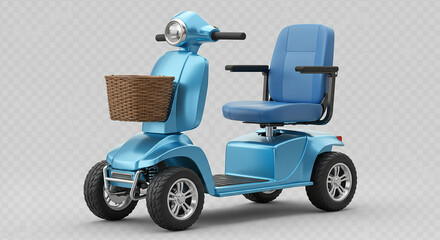 Stylish blue mobility scooter with wicker basket offers independence and convenient transport for everyday adventures