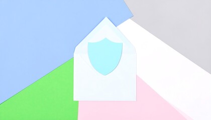 Envelope with shield cutout on pastel background