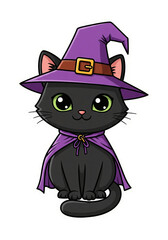 cute Halloween witch cat sticker PNG