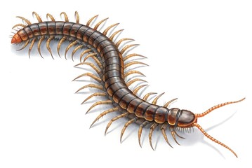 Fototapeta premium Illustration of a brown centipede on white ground