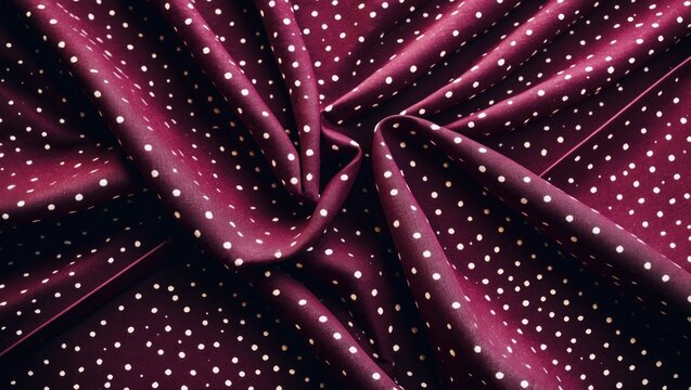 Fabric with a burgundy color featuring a pattern of small white dots.