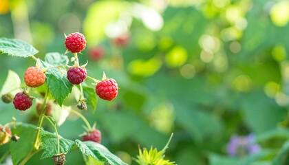 Fresh raspberries on vine