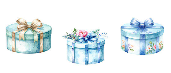 Watercolor gift box icon on white background