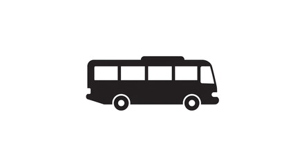 Black bus silhouette icon for transportation, travel, and tourism concepts on white background