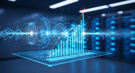 Abstract digital data visualization with glowing blue chart