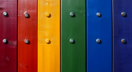 Fototapeta premium Colorful Wooden Fence Panels with Rainbow Spectrum