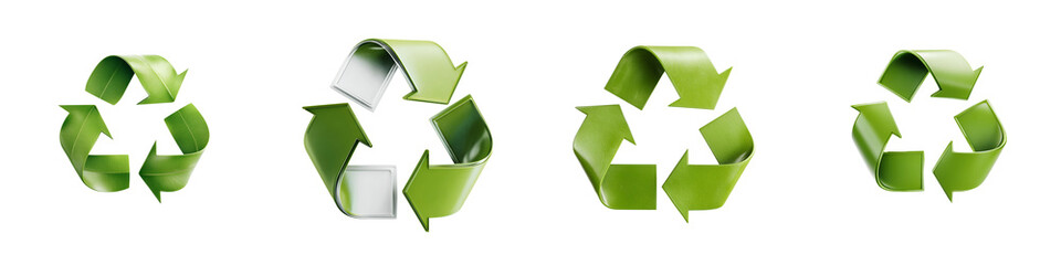Obraz premium Green Recycling Symbols Set Isolated on White Background