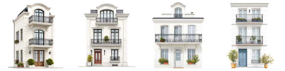 Obraz premium Elegant Townhouse Facades Collection Isolated on White