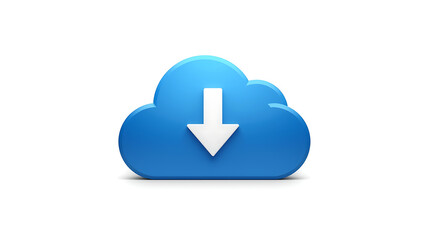 Obraz premium Blue Cloud Download Icon with White Arrow for Digital Storage and Data Access