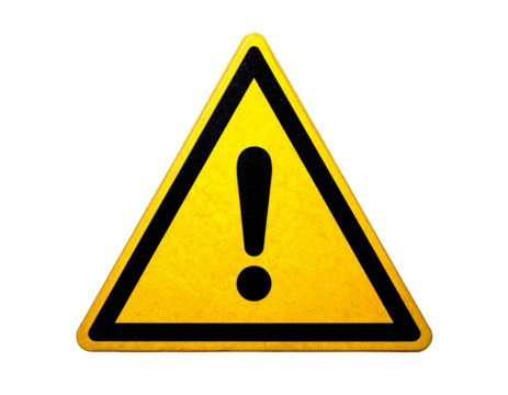 Classic Yellow Triangle Alert Sign with Exclamation Mark, Front View