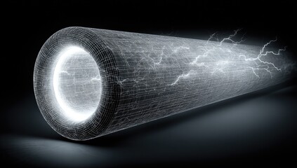 Futuristic energy tube, glowing, wireframe