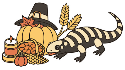 Playful Playful  Gila Monster design with Grateful Harvest shades in a Thanksgiving setting