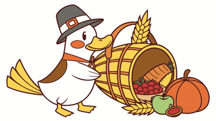 Cheerful  Duck-billed Platypus, set in a charming Thanksgiving theme – Grateful Harvest color vector art