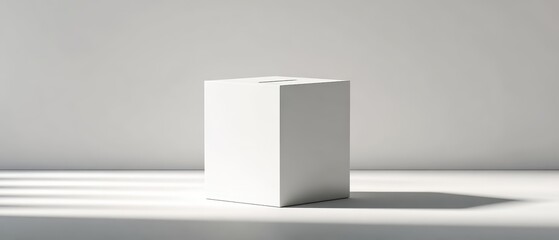 Fototapeta premium Minimalist White Cube on Smooth Surface with Soft Shadows in Bright Studio Setting
