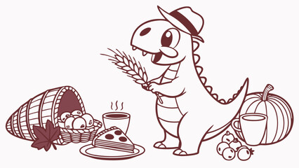 Mischievous expression on a  Dinosaur in a Thanksgiving theme – Grateful Harvest vector art